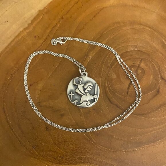 RETIRED James Avery St. Christopher Medal Necklace, 20", Sterling Silver - Picture 4 of 4